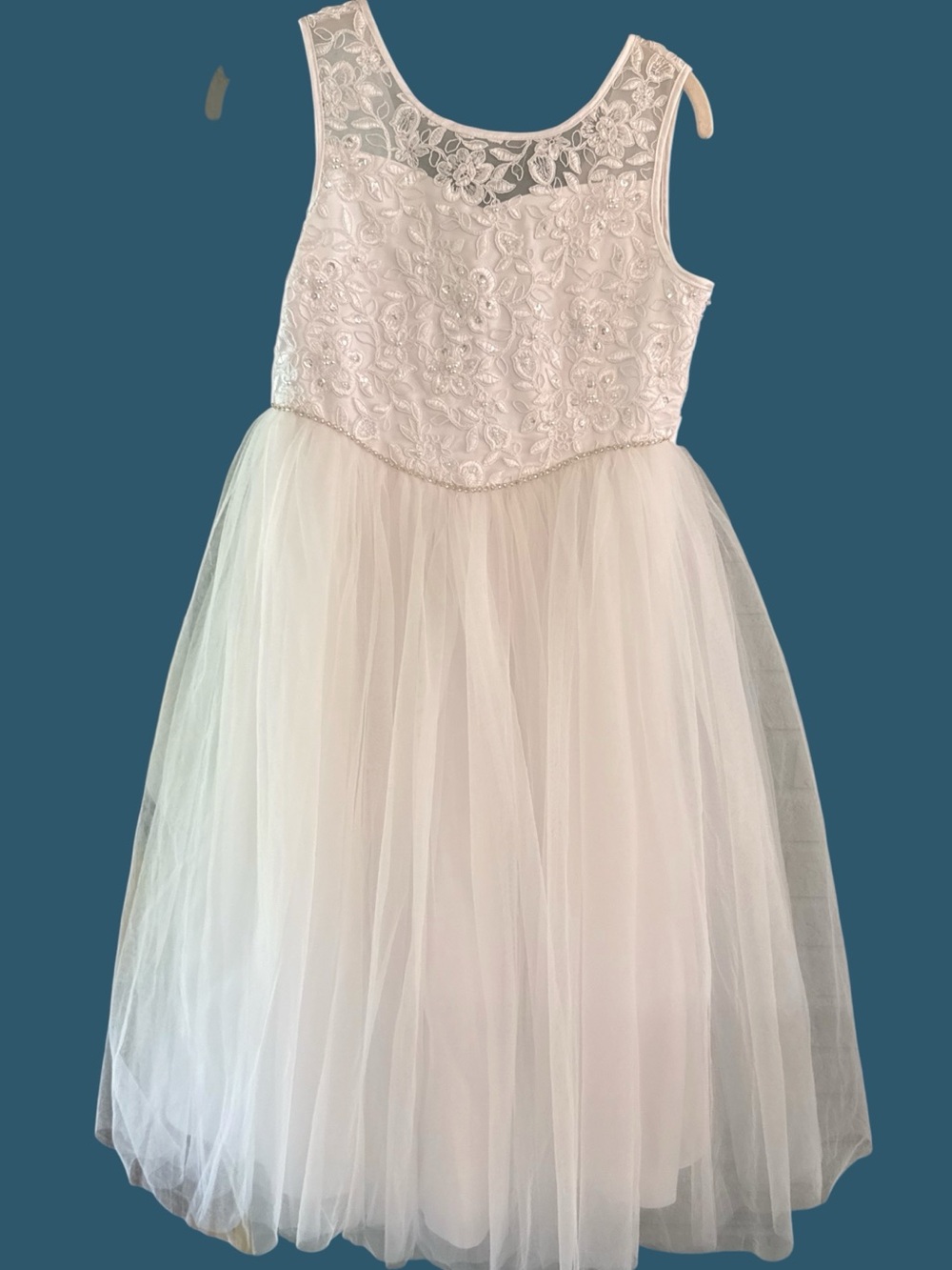 Girls White Lace & Tulle Party Dress Size 12